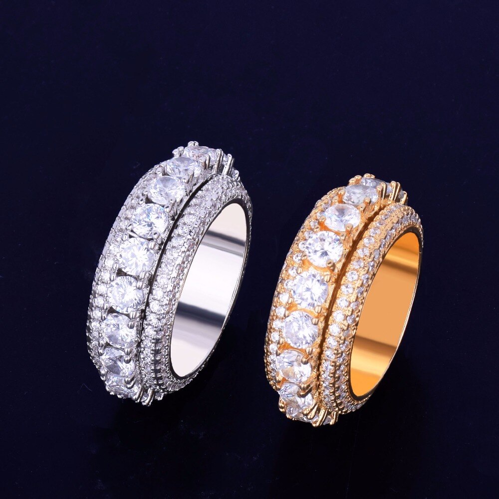 Rotating Men Ring Copper Charm Gold Color Cubic Zircon Fashion Hip Hop Jewelry