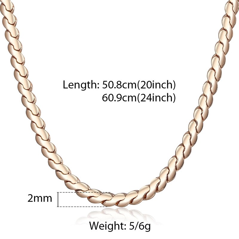 Davieslee Chain Necklace for Women Men 585 Rose Gold Color Necklace for Women Men Foxtail Hammered Bismark Chain 3-8mm DCNN1