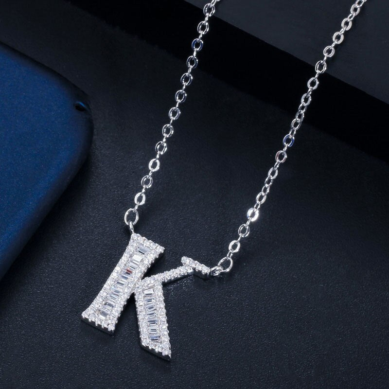 CWWZircons Elegant Shiny Cubic Zirconia Crystal 26 Initial Name Letter Pendant Necklace for Women DIY Custom Jewelry Gift  CP046