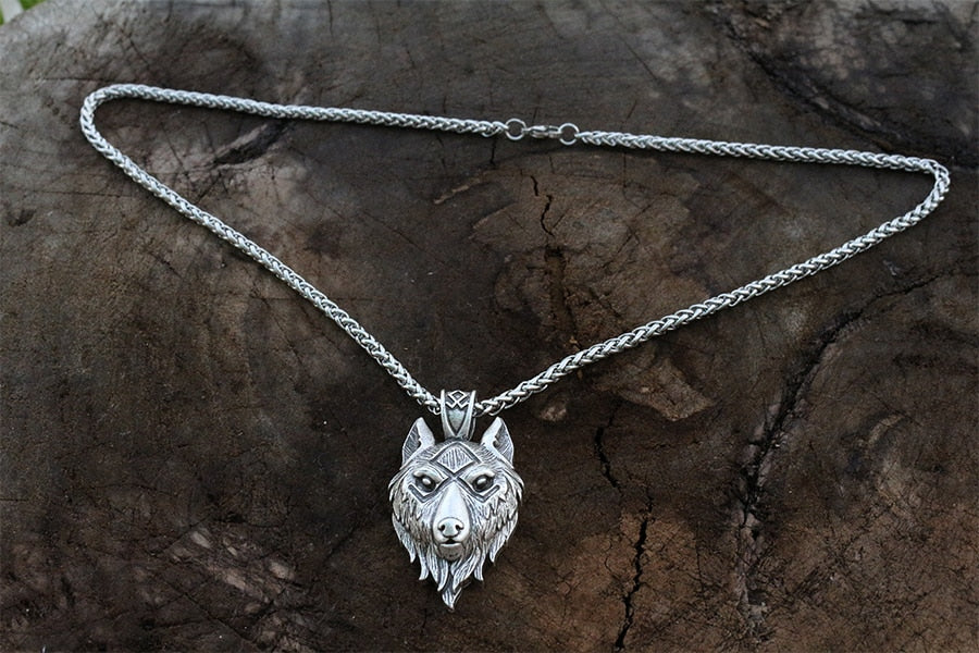 lanseis 1pcs viking wolf head  pendant norse wolf symbol men necklace  jewelry