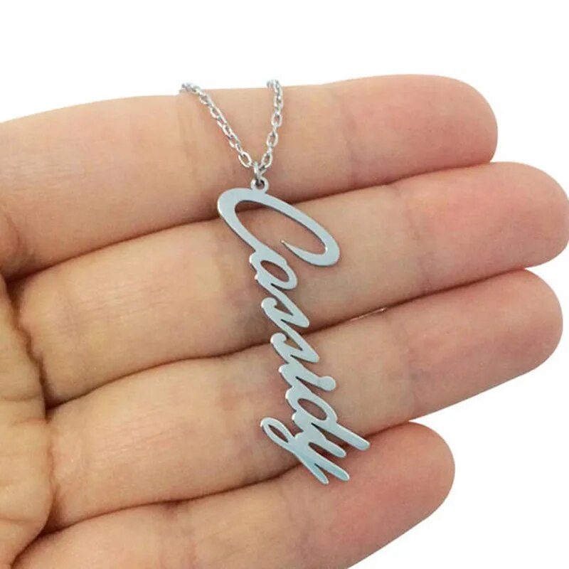 Personalized Cursive Vertical Name Necklaces Custom Any Letter Choker Necklaces Stainless Steel Fashion Jewelry Friendship Gifts