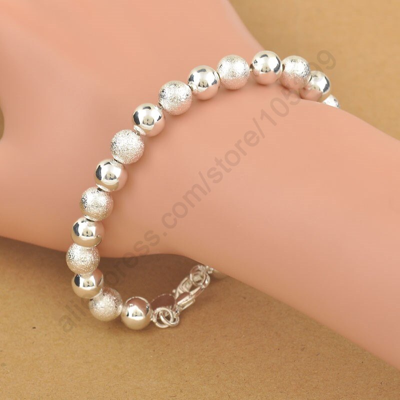 Classic 8mm Lucky Bead 925 Sterling Silver Ball Elegant Woman Bracelet With Good Quality Lobster Charm Jewelry