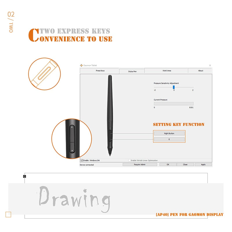 GAOMON ArtPaint AP40 Wireless Art Stylus Rechargeable Pen for Digital Drawing Display PD1560