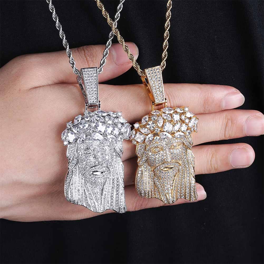 JINAO New Big Jesus Necklace &amp; Pendant With Tennis Chain gold Color Iced Out Cubic Zircon Men&#39;s Hip Hop Jewelry Gift