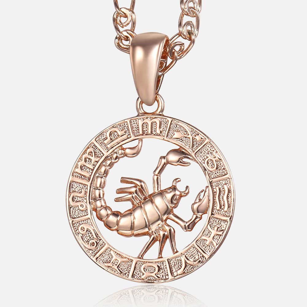 Women Men Scorpio Zodiac Sign Necklace 585 Rose Gold Color Pendant Necklace Fashion Jewelry Gifts Wholesale GP278D