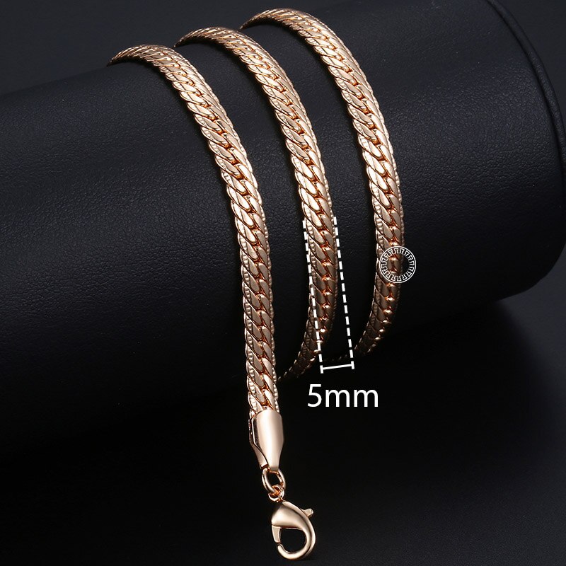 Davieslee Chain Necklace for Women Men 585 Rose Gold Color Necklace for Women Men Foxtail Hammered Bismark Chain 3-8mm DCNN1