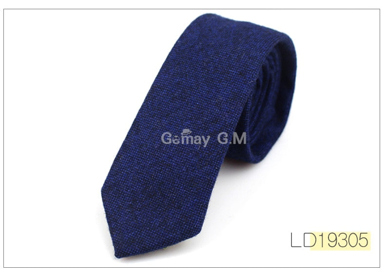 New Solid Wool Ties For Men High Quality Brand Narrow Slim Suits Neckties Blue 6cm Mens Neck Tie for Wedding Cravats