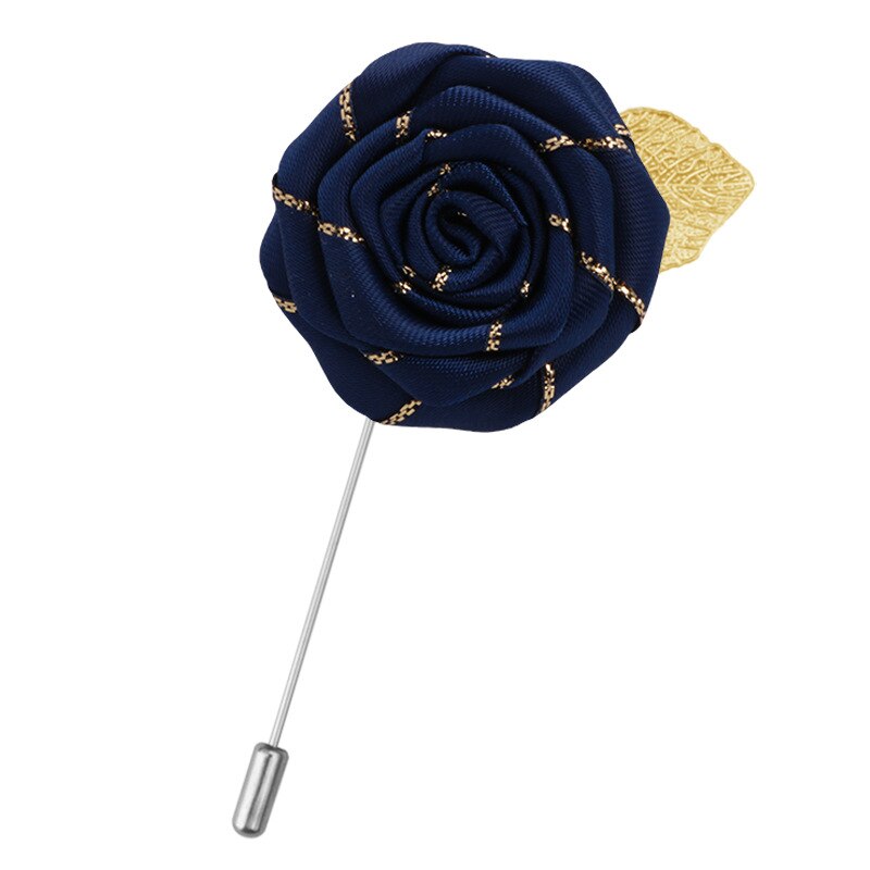 Men&#39;s Leaf Fabric Rose Flower Brooches Cloth Collar Long Needle Lapel Pin Gifts for Men Women Wedding Accessories Jewelry