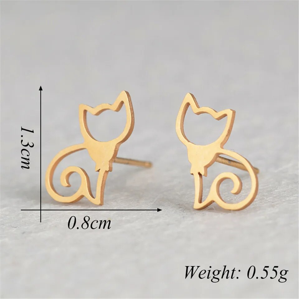 Lovely elegant simple cat stainless steel stud earring jewelry Fashion minimalist dainty post earrings for women bijoux brinco