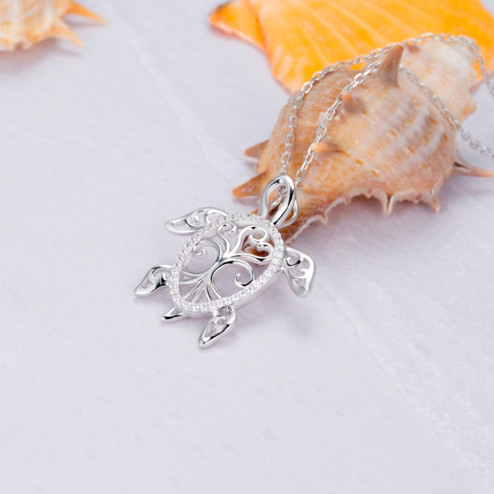 925 Sterling Silver Sea Turtle Necklace Tree of Life Tortoise Pendant Holiday Beachy Mothers Day Jewelry Gift for Mom Ocean