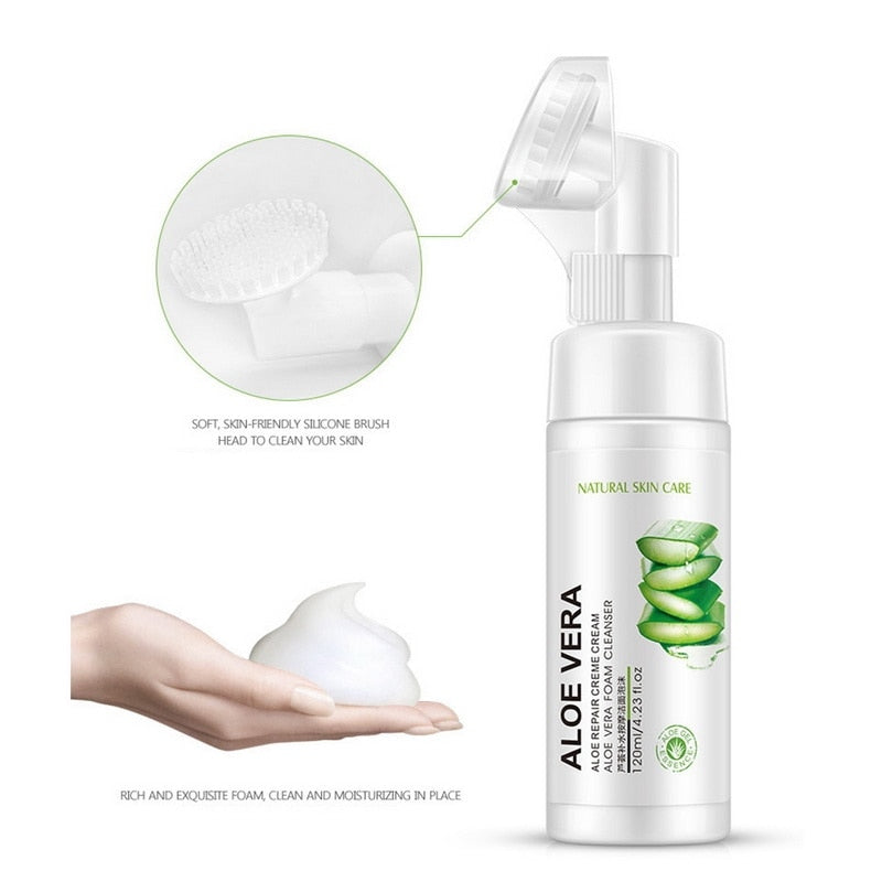 Aloe Vera Face Cleaner Foam With Face Cleansing Brush Exfoliating Deep Cleansing Hydration Blackhead Removal Facial Skin Care