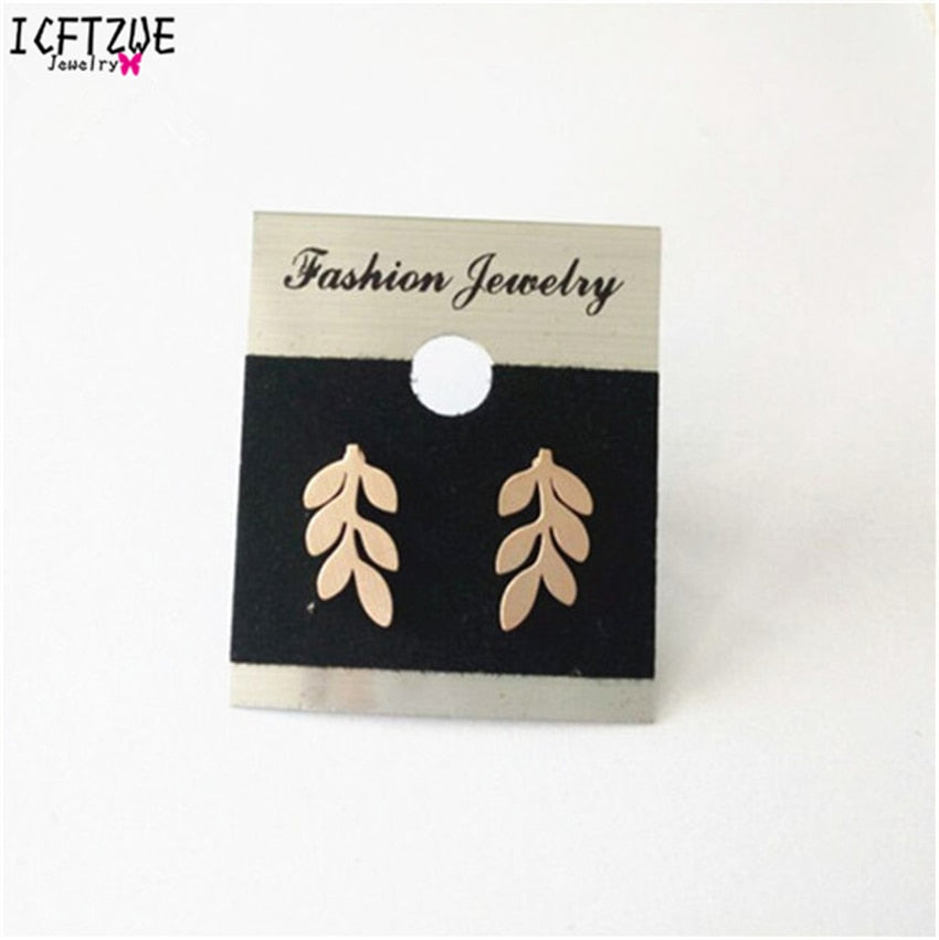 ICFTZWE  Vintage Leaf Stud Earrings for Women Men Bijoux Stainless Steel Brincos De Festa Trendy Jewelry