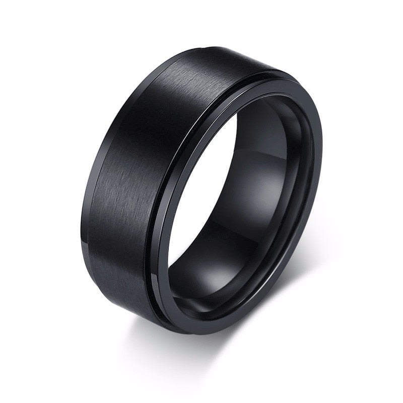 8MM Men's Top-Engraved Spinner Ring in Black and White Stainless Steel Men Wedding Band Male Jewelry Personalized