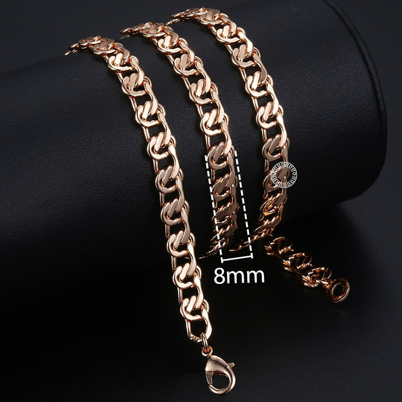 Davieslee Chain Necklace for Women Men 585 Rose Gold Color Necklace for Women Men Foxtail Hammered Bismark Chain 3-8mm DCNN1