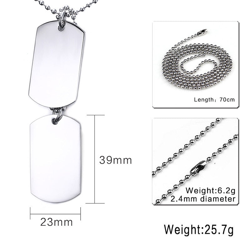 Stainless Steel Double Dog Tag Necklace for Men High Polished Pendant ID Men Jewelry 24&quot; Chain Necklace