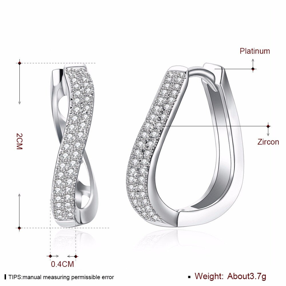 Classic Style Hoop Earrings Silver Color Curved CZ Earrings with Zircon Anniversary Fashion Jewelry Gift for Women 2021 Trend