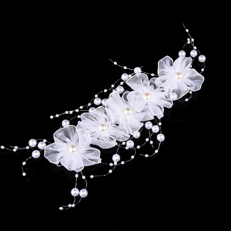 Fashion Wedding Hair Accessories Pearl Haedbands for Bride Red White Lace Crystal Tiara Floral Elegant Bridal Hair Jewelry