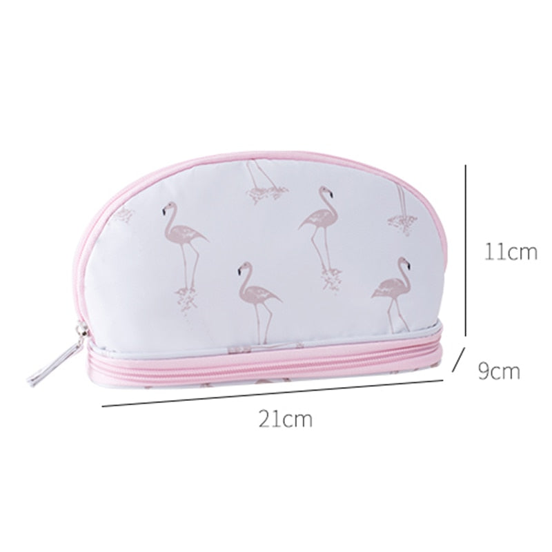 DIHFXX Portable Flamingo Cosmetic Bag Double Layer Travel MakeUp Pouch Bags Circular Make Up Bag Brush Organizer For Woman pouch