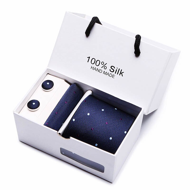 Gift box Packing  Brand Luxury Necktie Pocket Square Wedding Mens Neck TIes Silk Tie Set  Cufflinks Handkerchief