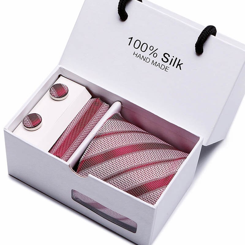 Gift box Packing  Brand Luxury Necktie Pocket Square Wedding Mens Neck TIes Silk Tie Set  Cufflinks Handkerchief