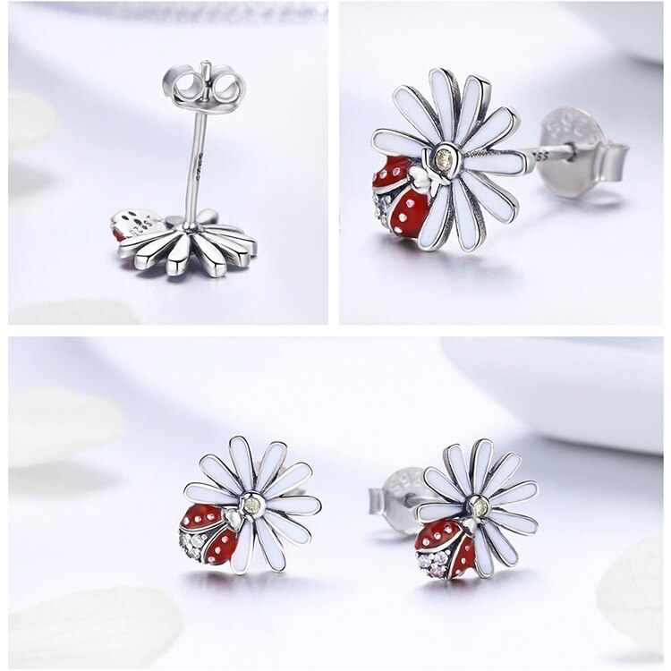 BAMOER 925 Sterling Silver Daisy Flower Clear CZ Stud Earrings for Women Sterling Silver Jewelry Valentine&#39;s Day Gift SCE419