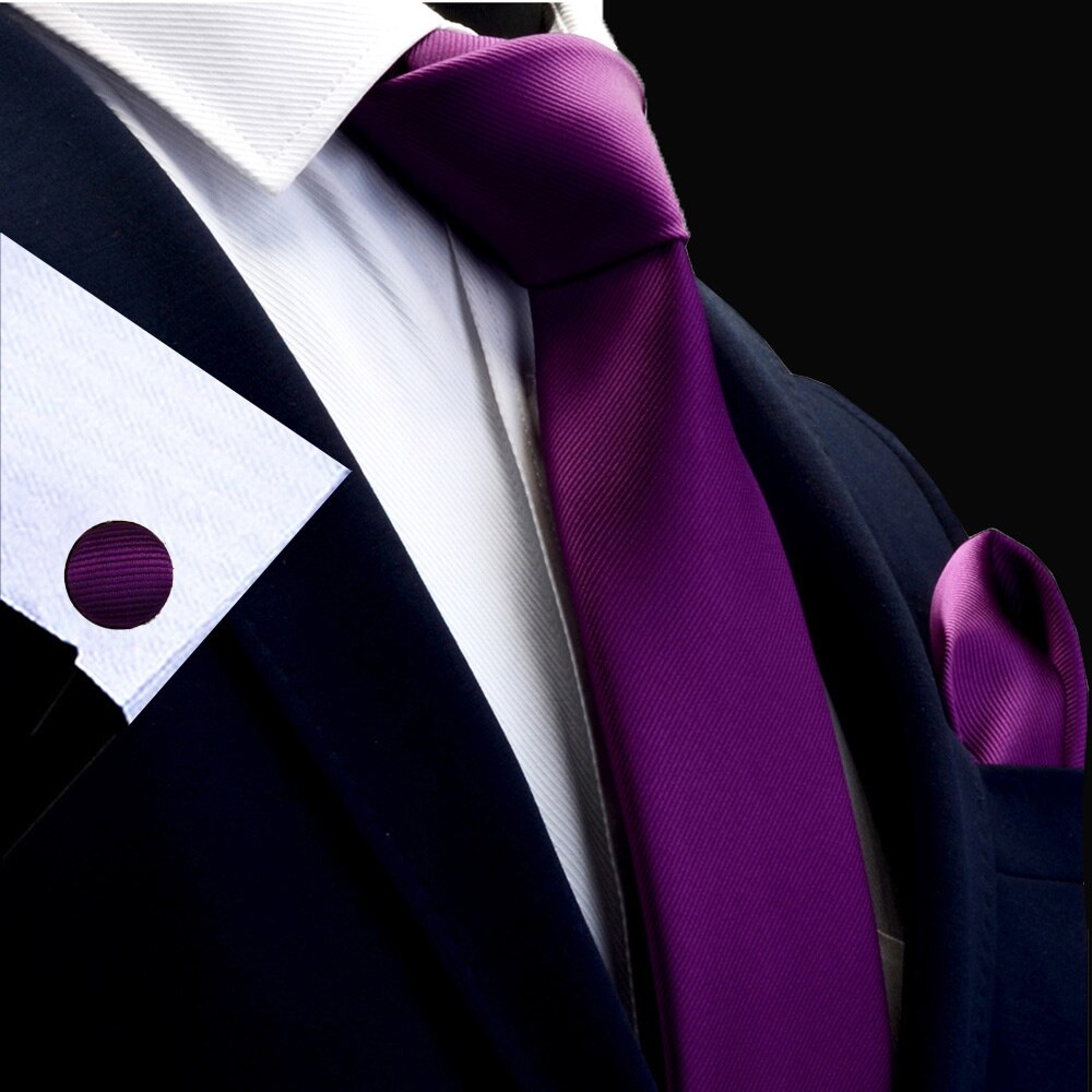 Ricnais Silk Solid Men's Tie Set 8cm Ties Handkerchief Cufflinks Sets For Man Red Gold Purple Necktie for Men Wedding Gift