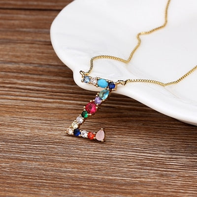 New Arrival Hot Sale Personal Name Letter Necklace Rainbow CZ Initials Alphabet Women Girls Gorgeous Family Jewelry Gift