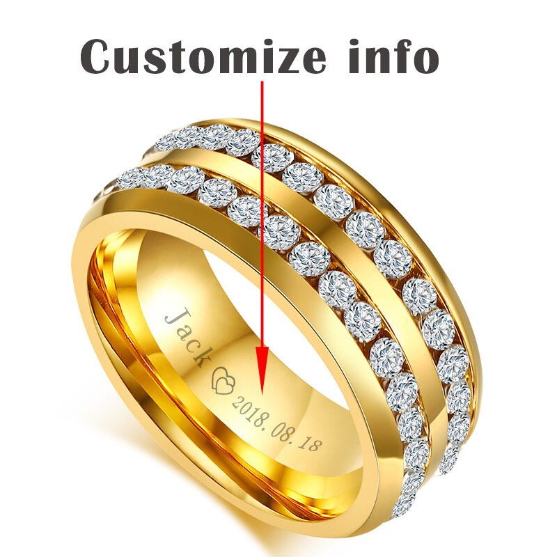 Vnox Trendy Wedding Rings for Women Men CZ Stones Gold Color Stainless Steel Jewelry Engagement Anniversary Valentine's Day Gift