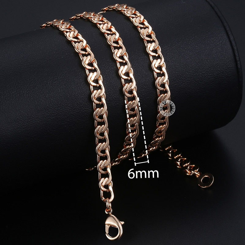 Davieslee Chain Necklace for Women Men 585 Rose Gold Color Necklace for Women Men Foxtail Hammered Bismark Chain 3-8mm DCNN1