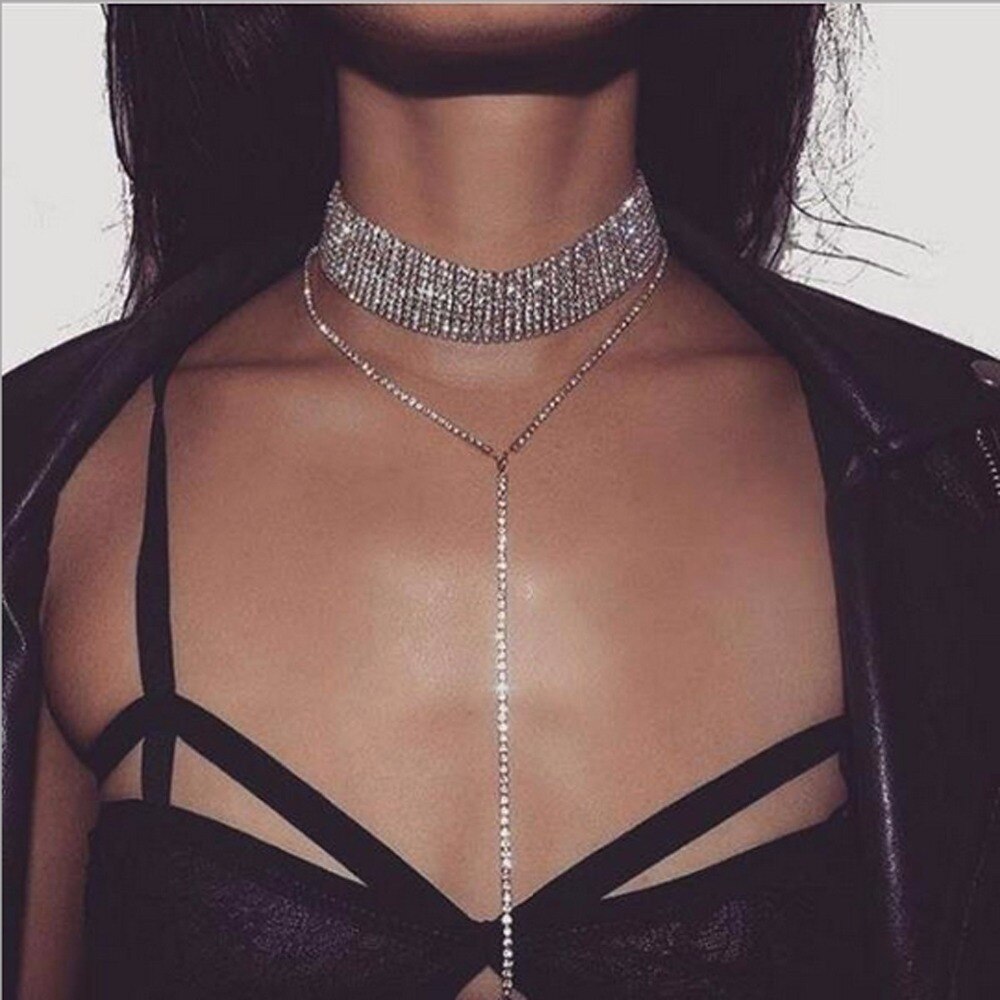 Rhinestone Choker Crystal Gem Luxury Collar Chokers Necklace Women Chunky Maxi Statement Necklace Chocker Jewelry Gift