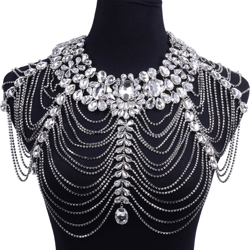 Vintage Bridal Shoulder Strap Luxury Wedding Jewelry Long Crystal Necklace Chains Jewellery Chain Accessories For Women