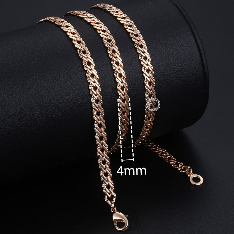 Davieslee Chain Necklace for Women Men 585 Rose Gold Color Necklace for Women Men Foxtail Hammered Bismark Chain 3-8mm DCNN1