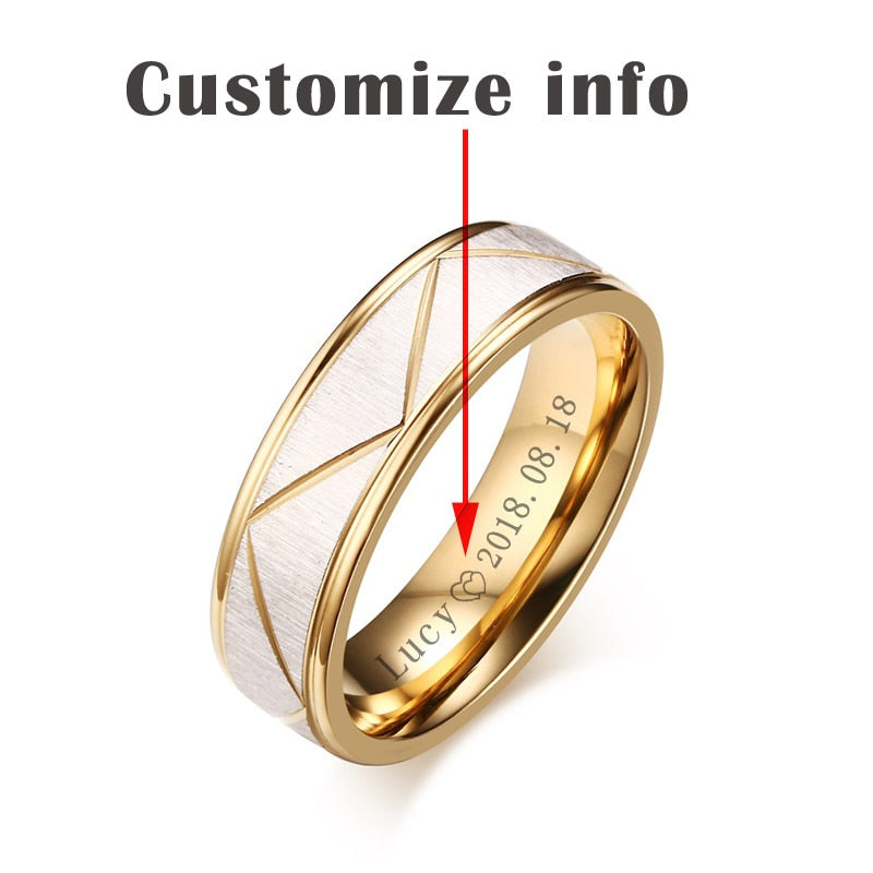 VNOX Wedding Rings for Love Matte Finish Stainless Steel Gold Color Women Men Couple Bands Personalized Engrave Name Gift