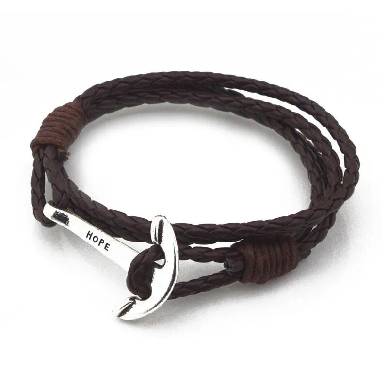 NIUYITID 40cm PU Leather Men Bracelet Jewelry Man Anchor Bracelet Wristband Charm Braclet For Male Accessories Hand Cuff