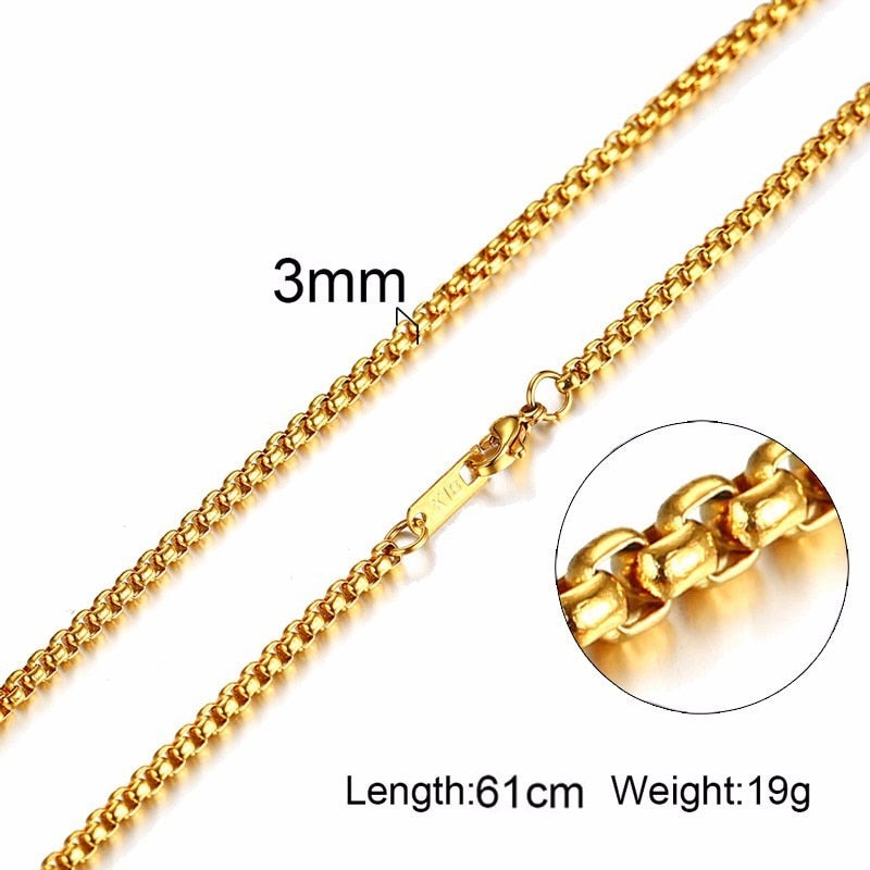 Vnox 3-6MM Tone Snake Cocoon Curb Link Flat Box Wheat Chains Stainless Steel Men Necklace Choker Jewelry 24 inch