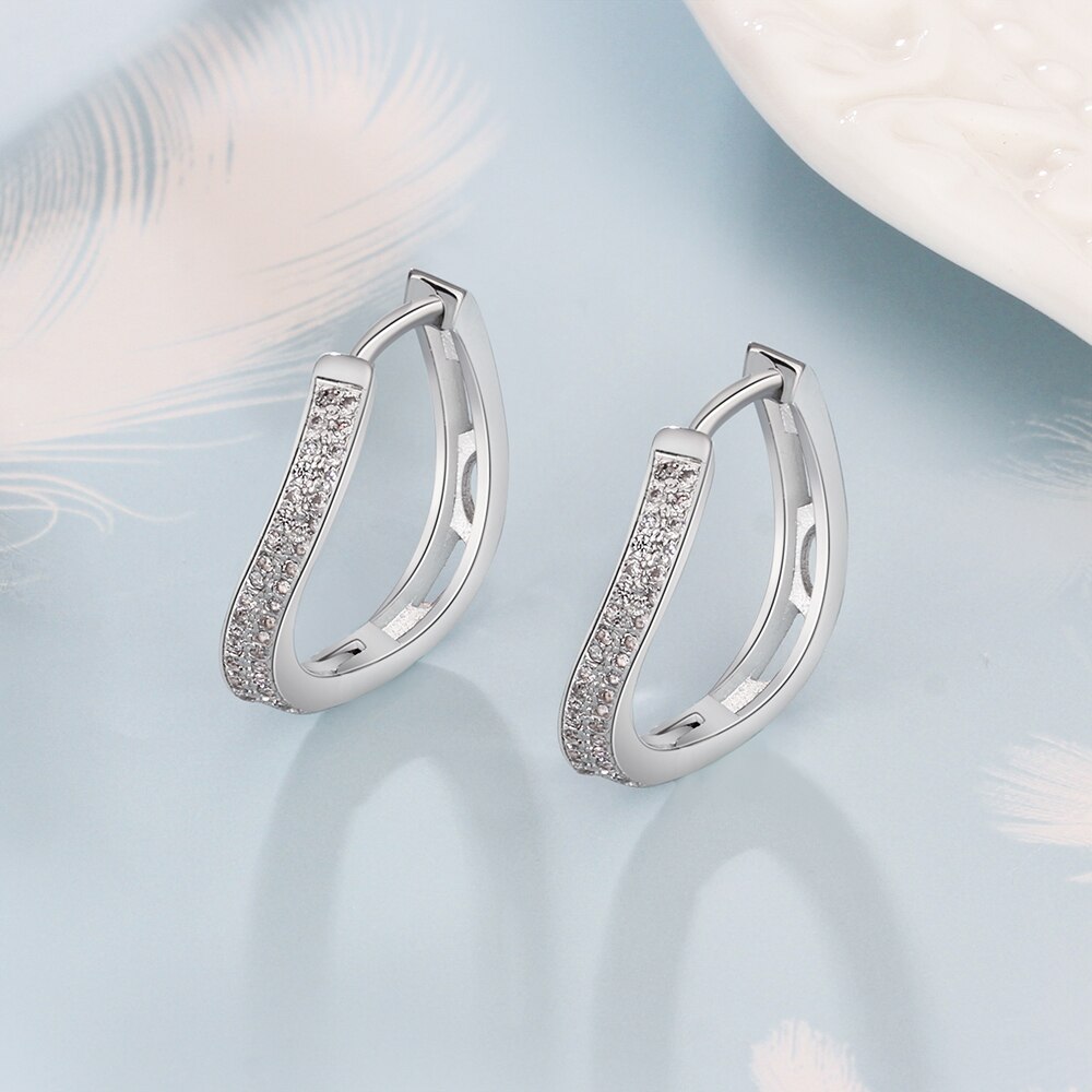 Classic Style Hoop Earrings Silver Color Curved CZ Earrings with Zircon Anniversary Fashion Jewelry Gift for Women 2021 Trend