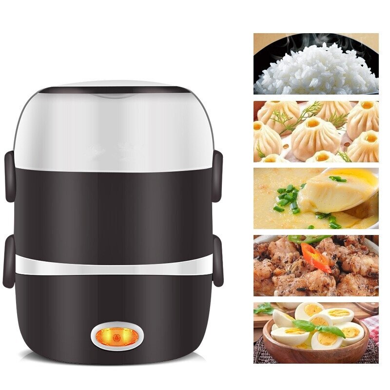 220V Mini Electric Rice Cooker 2/3 Layers Available Steamer Stainless Steel Inner Portable Meal Thermal Heating Lunch Box