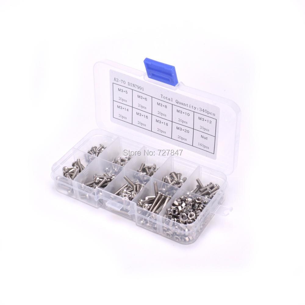 340pcs/set M3 Pan Head Screws and Nuts Assortment Kit Set Stainless Steel Screw Nut Hardware for FPV Drone