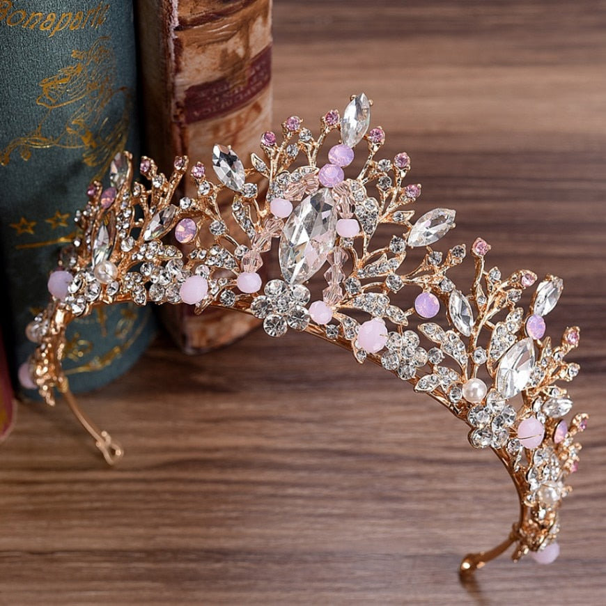 Baroque Luxury Blue Crystal Heart Bridal Tiaras Crowns Rhinestone Pageant Diadem Veil Tiara Headbands Wedding Hair Accessories