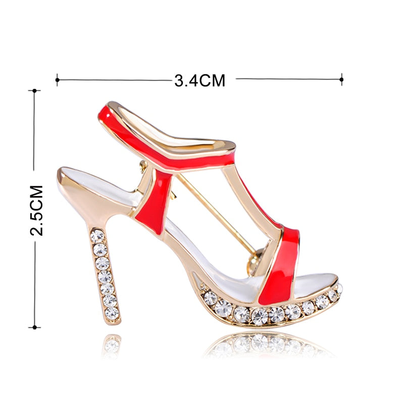 Blucome High Heels Shoes Brooch Crystal Red Enamel Sandals Brooches Corsage Clips For Suit Scarf Dress Women Girls Jewelry Pins