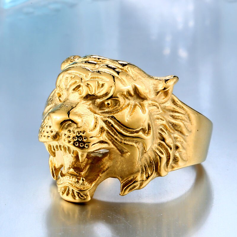 BEIER Stainless Steel Titanium Tiger Head Ring Men Personality Unique Men's Animal Amulet Jewelry good detail BR8-307 US size