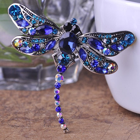 Blucome Green Dragonfly Brooches Corsages Jewelry Shining Crystal Vintage Brooch Crystal Big Broches Scarf Clothes Hijab Pins Up