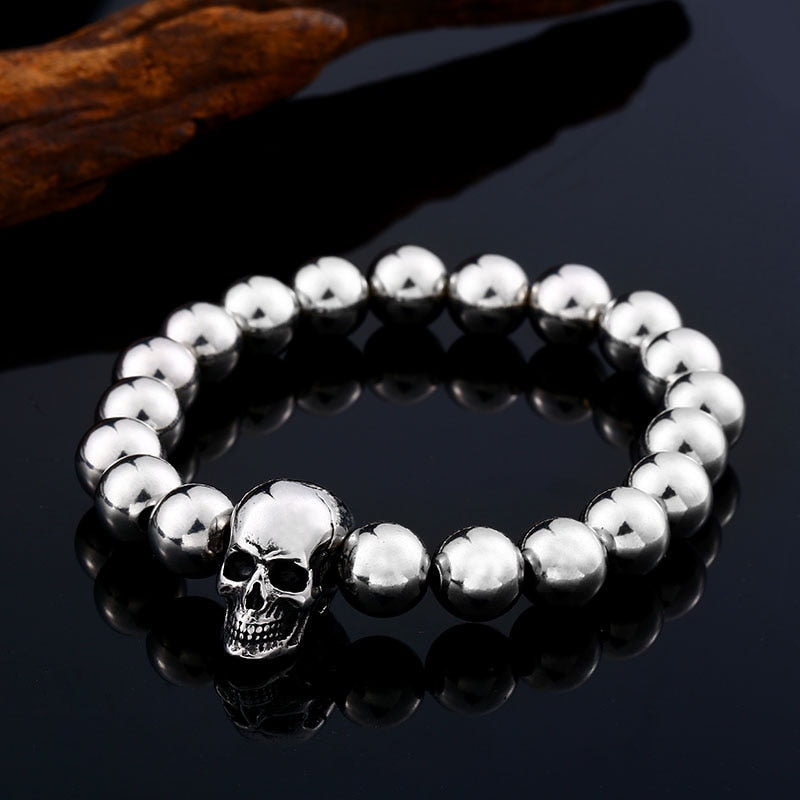BEIER Steampunk Metal Skull Bracelets Elastic Steel Beads Chain Skeleton Men Bracelets Sets Male Hand Accessories gift HSS006