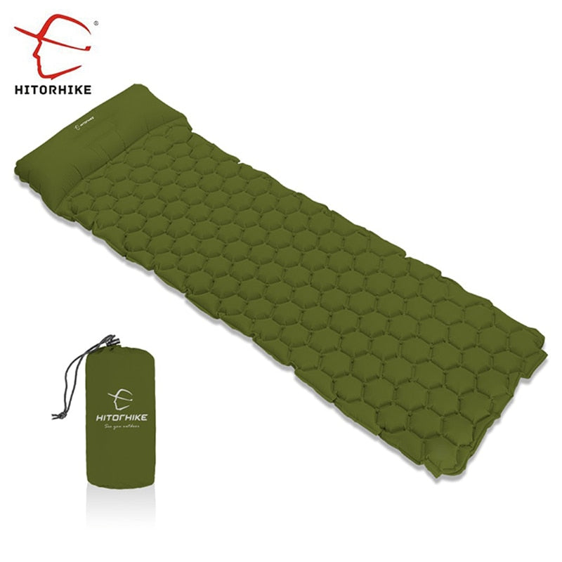 Outdoor Sleeping Pad Camping Inflatable Mattress with Pillows Travel Mat Folding Bed Ultralight Air Cushion Hiking Trekking