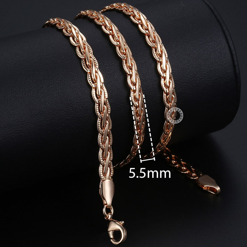 Davieslee Chain Necklace for Women Men 585 Rose Gold Color Necklace for Women Men Foxtail Hammered Bismark Chain 3-8mm DCNN1