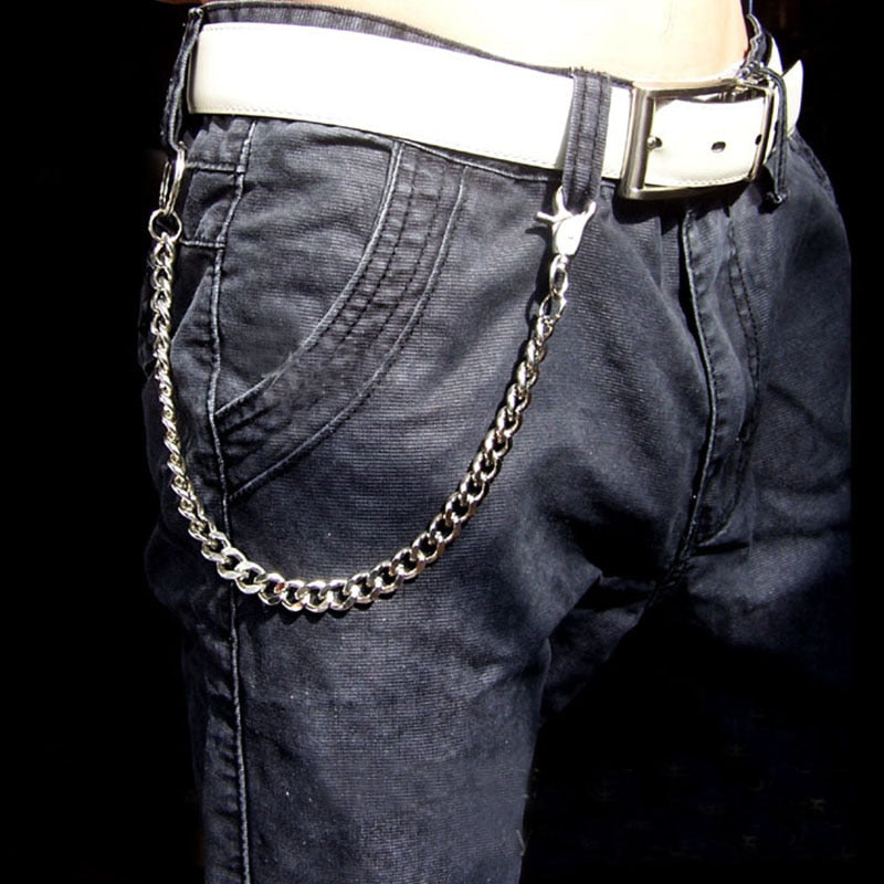 New Simple Metal Men Waist Chain Fashion Hip Hop Hipster Gun Black Pants Chain Man Jeans Trousers Keychain Accessories A30