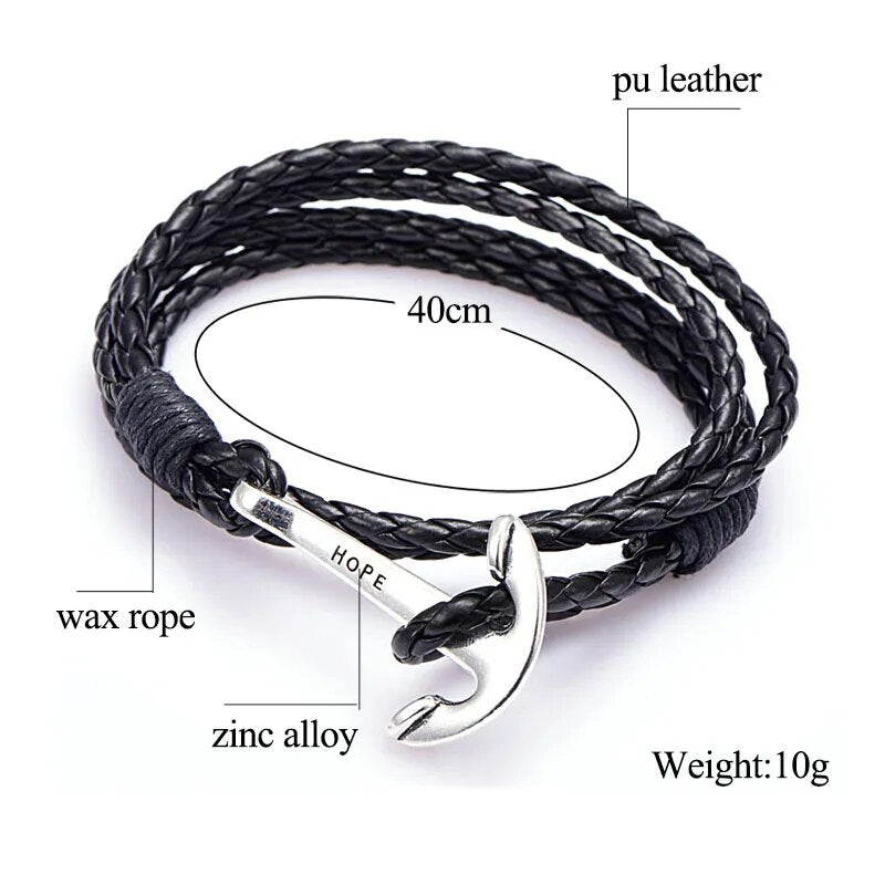 NIUYITID 40cm PU Leather Men Bracelet Jewelry Man Anchor Bracelet Wristband Charm Braclet For Male Accessories Hand Cuff