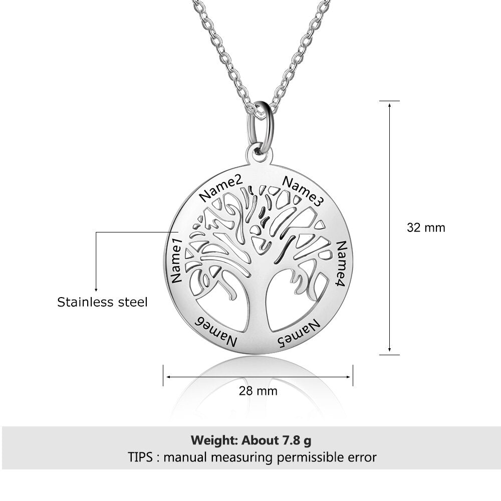 Tree Of Life Personalized Gift Engrave Name Necklace Stainless Steel Necklaces &amp; Pendants for Mom Jewelry (JewelOra NE103172)