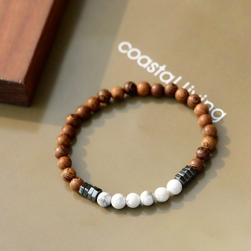 2020 Classic Women 6MM Natural Wood Beads Bracelet Men Ethnic Hematite Lava Stone Bracelet Homme Prayer Jewelry Yoga Bracelet