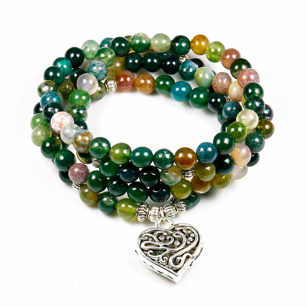 Fashion Women`s Indian Onyx 108 Mala Beads Bracelet Multi-layer High Quality Lotus Charm New Design Yoga Bracelet For Men Buddha